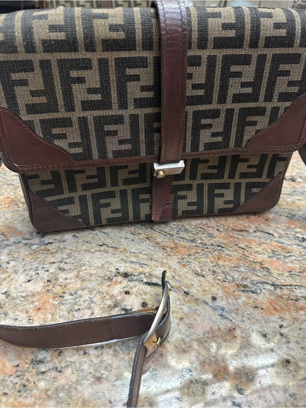 Fendi Brown Monogram Canvas Messenger with Leather Trim